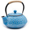 Zen Minded Tetera Tradicional Japonesa De Hierro Fundido Tetsubin Con Asa De Cuerda Y Filtro De Hojas Sueltas De Acero Inoxidable Para Té Verde Y Negro, Café E Infusiones 900 Ml - Flor Azul Y Plateada