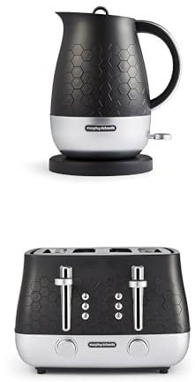 Morphy Richards Cassini Kettle and Toaster Bundle, 1.7L,3Kw Rapid Boil, Precision Pour Spout Kettle & 4 Slice Variable Browning & Width Slots Toaster, Matching Set, Moonless Night Black,103020|243020