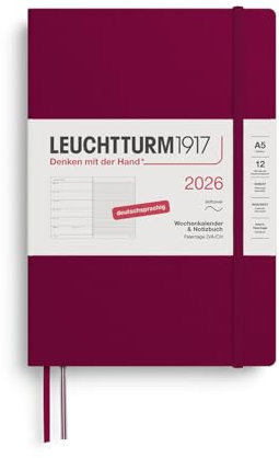 LEUCHTTURM1917 372493 Wochenkalender & Notizbuch Medium (A5) 2026, 12 Monate, Softcover, Port Red, Deutsch