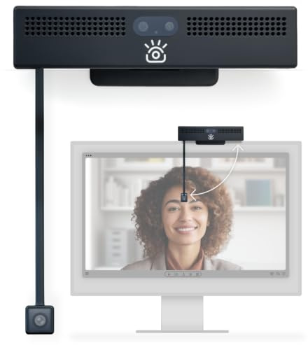 Webcam ProHello 4K HD con contatto visivo e Windows Hello | Riconoscimento facciale, microfoni con cancellazione del rumore, USB Plug & Play per Mac, PC e Linux, Zoom, Teams, Meet