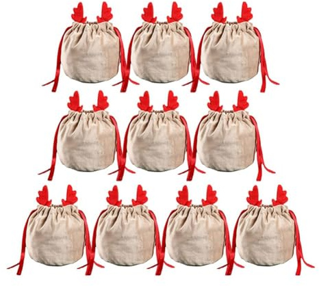 Flaroey 10pcs Christmas Antlers Bags Cute Candy Bags Gift Packing Decor Navidad Storage Bag B