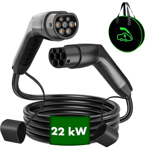 revolt E Auto Ladekabel: 3-phasiges Typ-2-Ladekabel, Modus 3, 32 A, 22 kW, 5 m Länge (E-Auto Typ 2, 230V, Kabel)