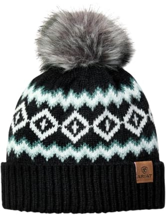ARIAT Bristol Womens Faux Fur Pom Pom Beanie - Black
