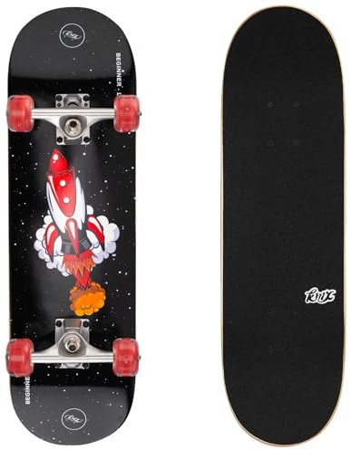 KMX Komplett Anfänger Skateboard mit coolem Design, Skate-Tool | für Jungen,Mädchen,Kinder,Schüler,Erwachsene,7-Lagiges Ahorn-Deck,Double Kick Concave,Aluminium-Achsen,PU-Rollen