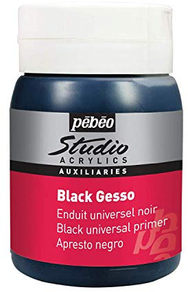 Pébéo - Studio Acrylics Gesso Nero 500 ml - Sottofondo per Colori Acrilici - Prepara Tutti i Supporti - Barattolo di Acrilico Nero