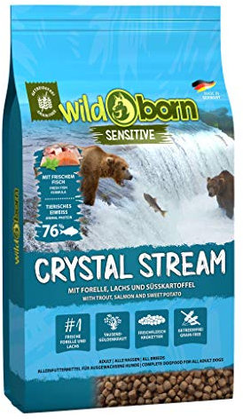Wildborn Crystal Stream 2kg Hundefutter getreidefrei mit Lachs & Forelle - getreidefreies Hundefutter für alle Erwachsenen Hunde ab 6. Monaten | sensitives Futter ohne Zusatzstoffe Made in Germany