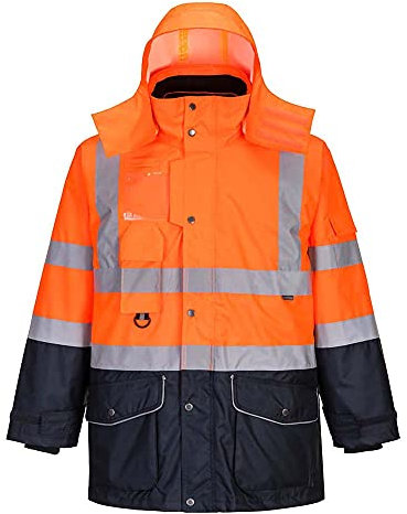 Portwest Hi-Vis 7-in-1 Contrast Traffic Jacket, Size: L, Colour: Orange/Navy, S426ONRL