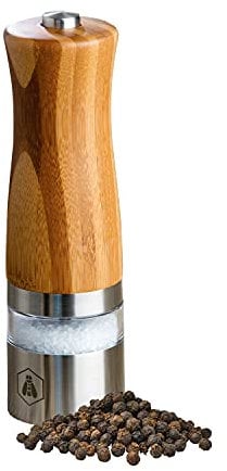 LAGUIOLE - Elektrische Salz- und Pfeffermühle - Aus Edelstahl und Bambusholz - Mit Licht - Elegant und praktisch - Keramikmühle - 6 AAA Batterien nicht enthalten
