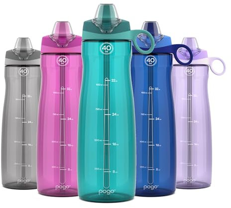 Pogo BPA-Free Tritan Plastic Water Bottle with Soft Straw, 40 Oz, Teal