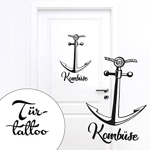 Türschild Aufkleber mit Anker und Spruch Kombüse Wandtattoo Wandsticker M2323 - ausgewählte Farbe: *dunkelblau* ausgewählte Größe: *L - 60cm hoch x 36cm breit*