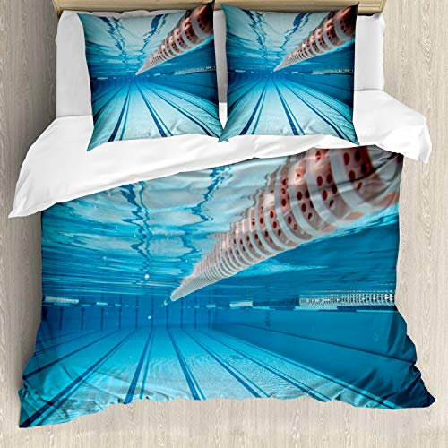 ABAKUHAUS Hobby Bettbezugs Set Für Doppelbetten, Schwimmbad Sport anzeigen, Milbensicher Allergiker geeignet mit Kissenbezügen, Himmelblau