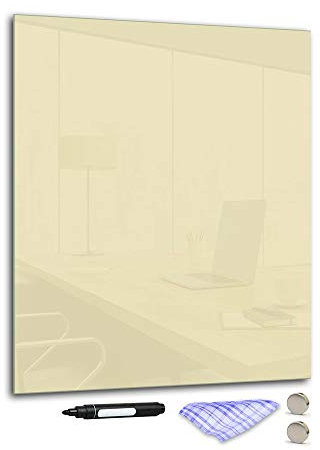 DekoGlas Magnettafel 'Beige' aus Glas 60x50cm, Memoboard inkl. Stift, Tuch & Magnet, Metall-Pinnwand für Küche & Büro