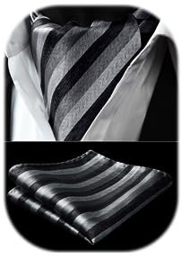 HISDERN Krawattenschal Herren Grau schwarz Hochzeit Punkt Halstuch Taschentuch Paisley Business Ascot Krawatte und Einstecktuch Set