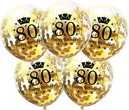 DIWULI Geburtstags-Luftballons 80 Jahre - 5er Set Gold