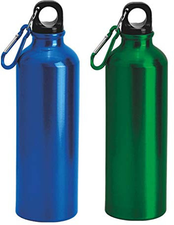 NM 2 Borracce 750 ml con Moschettone Alluminio Bottiglia Acqua Alta qualità Adatta Viaggi Bambini Sport Palestra Scuola Lavoro Tempo Libero Riutilizzabile Idea Regalo (Blu - Verde)