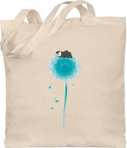 Baumwolltasche - Blumen & Pflanzen - Pusteblume - schlafendes Männchen - schwarz - Unisize - Naturweiß - beutel mit blume pflanze stoffbeutel tote bag with flowers plant beuteltasche baumwoll