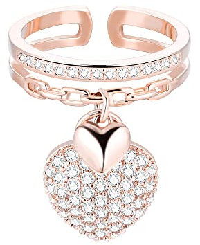 Pengjin - Anello con ciondolo a forma di cuore, adatto a donne, in rame ipoallergenico e zirconia cubica, ideale come regalo d'amore