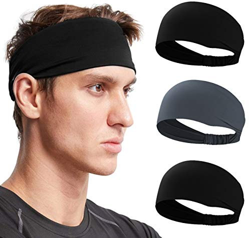 Men Sport Stirnband - Schweißband für Männer Grip Strip Stretchy Hair Bands Kopfbedeckung zum Laufen Radfahren Hot Yoga und Athletic Workouts 3 Stück