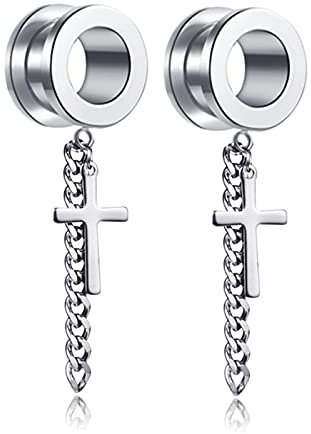 XINHE Ohrstöpsel Tunnel Gauge Tretcher Piercing Vintage Kreuz Anhänger Edelstahl Schraube Dangle Chain Extender Stretchers Ohrringe 6mm bis 25mm,00g(10mm)
