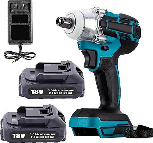 Avvitatore a percussione senza spazzole da 18 V, 1/2, coppia 350 Nm con luce a LED, frequenza di scossa: batteria 0-3500 ipm, set per avvitatore a percussione Makita con 2 batterie da 3,0 Ah e