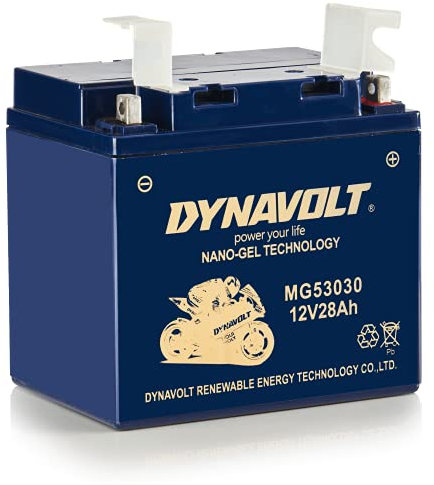 DYNAVOLT - NANO-GEL MG53030 Motorradbatterie 12V 28Ah 350A. Ersetzt 53030. Maße: 178x123x166mm. Wartungsfreie Motorradbatterien mit Nano-Gel-Technologie. Ideal für Rennmotorräder