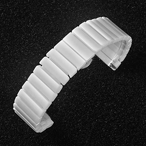 ZXF Uhrenarmband, 20mm 22mm 24mm Keramik Uhrenarmband Universal Schmetterling Schnalle Armband Armband Band Gürtel Armband (Band Color : Weiss, Band Width : 24mm)