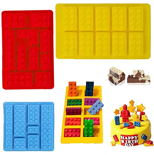 Gloryit 3-teilige Silikonform Bausteine Silikon Bausteine Forme Bausteine Schokoladenformen Süßigkeiten Formen Schokoladenformen für Kinderpartys und Backen Minifigur Baustein-Themen