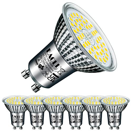 EACLL Ampoules LED GU10 Lumière du Jour 5000K, 10W Équivalent Halogène 140W, Lot de 6, 1050 Lumens Non Dimmable, Éclairag sans Scintillement, Large Faisceau 120° Spot, AC 230V Lampe à Réflecteur