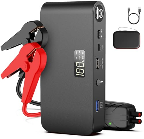 BOOKOO Car Battery Jump Starter 4000A,16000mAh Portable Battery Jumper Cables for Car 8L Gas 7L Diesel Engines,Jump Box with USB QC 3.0 PD 18W Fast Charging,3 LED Modes with SOS for Emergency Use