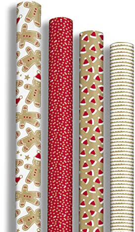 Clairefontaine 223897AMZC - Karton mit 12 Rollen Geschenkpapier Kraft 70g, 2x0,70m, ideal für Weihnachten, Lebkuchen, 1 Karton