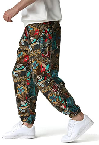 LucMatton Herren-Jogginghose mit weitem Bein, tolles Print-Design, Baumwolle, coffee, 56