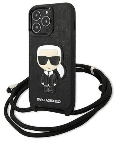 Karl Lagerfeld Monogram Leather Patch und Cord Iconik - iPhone 13 Pro Hülle