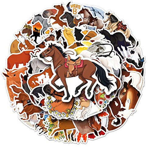 50Pcs Horse Stickers - Laptop, Car, Scrapbook, Phone, Skateboard, Suitcase, Luggage, Bike, Riding Horse - Vinyl, Waterproof, Aesthetic, Personalised Stickers for Teens, Boys, Girls, Adults, Children