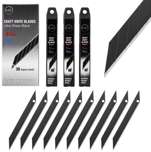 Lames de couteau de précision Beaditive (30 pièces) - Lame de couteau utilitaire sécable à 30 degrés - Art, artisanat, modélisme (noire ultra tranchant)