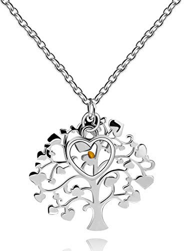 Uloveido Y637 Collier avec pendentif arbre de vie en acier inoxydable en forme de graines de moutarde - Cadeau pour femme, maman, grand-mère, petite amie (blanc), Acier inoxydable, Pas de gemme