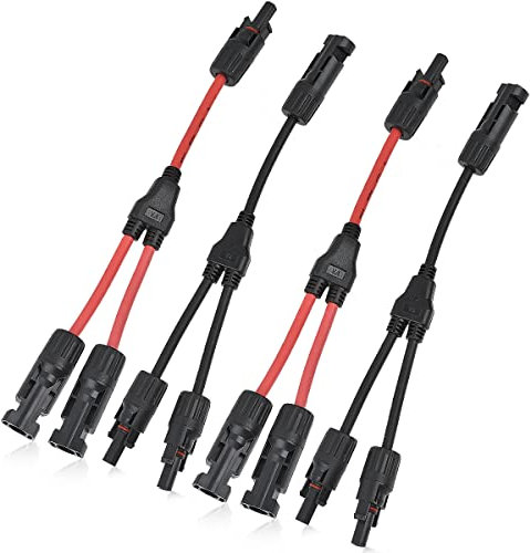 DODUOS 2 Paar Solarkabel Y-Verteiler Solarpanel-Kabel MMF+FFM für Parallel-Photovoltaik-Anschluss, Solarpanel Stecker Solaranschluss Y-Zweig Paralleladapter, 2 Rot + 2 Schwarz