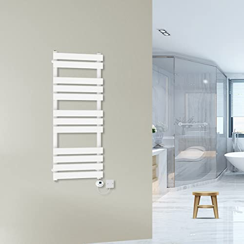 Warmehaus Prefilled 1200x500mm Flat Panel Electric Heated Towel Rail Thermostatic Bathroom Radiator White 500W