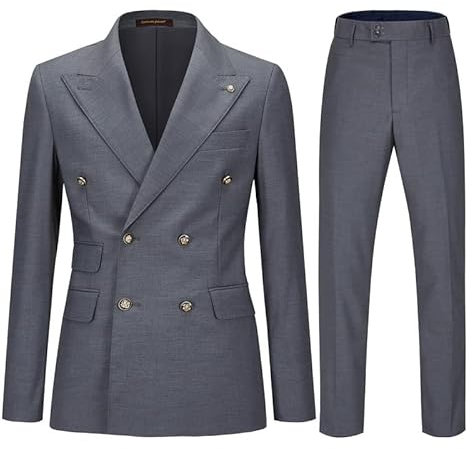 Cenne Des Graoom Herren Slim Fit 2 Stück Anzug Zweireiher Business Hochzeit Abschlussball Smoking Anzüge Blazer & Hosen Set…, GRAU, 50