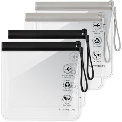 1L Flugzeug Beutel Flüssigkeiten 20x20cm Kulturbeutel Transparen Reise Kosmetiktasche/,Flughafensicherheit Zugelassene Flüssigkeitsbeutel,Reise Gadgets/Urlaub Must Have