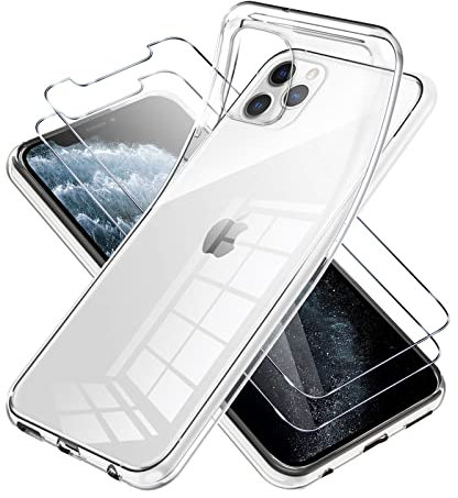 Vauki für iPhone 11 Pro Max Hülle Durchsichtig mit Schutzfolie 2 Stück,Ultra Dünn Transparent Silikon Handyhülle und Displayschutzfolie,Slim Soft Stoßfeste Schutzhülle für iPhone 11 Pro Max 6.5