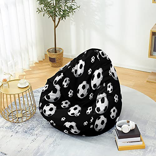 Highdi 3D Sitzsack Kinder mit Ohne Füllung - Sitzsack Spielzeug Aufbewahrung,Sitzsack Stuhl Abdeckung Plüschtier Aufbewahrung Bequeme Bodenliege (XL:100x120cm,Fußball)