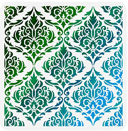 FINGERINSPIRE Damast Schablone 30x30cm Blumen Fliesen Schablone Kunststoff Symmetrisches Blumenmuster, Wiederverwendbar DIY Kunst Und Bastelschablonen Zum Bemalen von Böden, Wänden, Möbeln