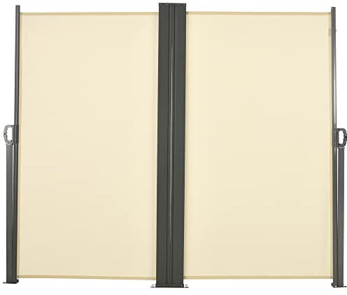 Outsunny Doble persiana lateral - Biombo retráctil (6 x 1,80 m, poliéster, antirrayos UV, alta densidad, 180 g/m²), color crema