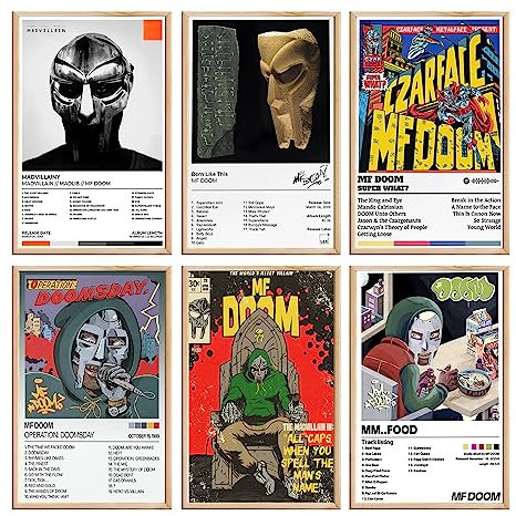 LSPDAG MF DOOM Musikalbum-Poster MM...FOOD, Operation Doomsday, Super What, Born Like This, Madvillain (ohne Rahmen, 20 x 30 cm, 6 Stück)