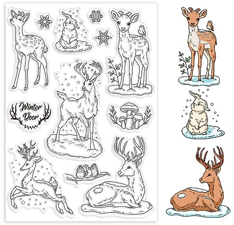 GLOBLELAND Weihnachten Winter Hirsch Kaninchen Transparente Klare Stempel Schneeflocke Tier Prägestempelblätter Silikon Klare Stempel Siegel Für DIY Scrapbooking Und Kartenherstellung Papier
