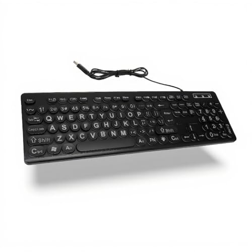 ASHATA Große Tastatur mit Hintergrundbeleuchtung, Kabelgebundene USB Computertastatur, 104 Tasten, Kabelgebundene Tastatur, Große Business Standard Tastatur für ältere Menschen mit