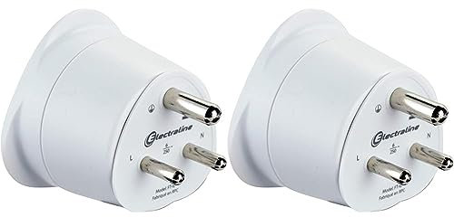 Electraline 70056 Adaptateur de Voyage France Indie 2 Europe vers 3 Broches Indiens, Blanc (Lot de 2)