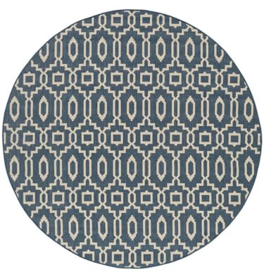 RugVista Zellige, In & Outdoor Teppich, Rund, O 200 cm, Außenteppich, UV-beständig, Wasserabweisend, Allergikerfreundlich, Balkon, Innenhof, Garten und Terrasse, Blau/Beige