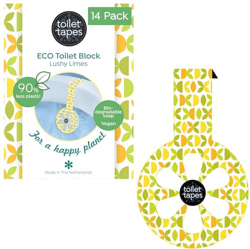toilet tapes - Bloc WC Écologique - Jusqu'à 90% Moins de Plastique - Durée 220+ Chasses - Nettoyant et Désodorisant WC Naturel - Adhésif Facile, Lushy Limes, 1 Unité (Lot de 14)