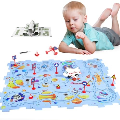 KADAYAYA Puzzle Track Toy Vehicle Playset for Kids Age 3-6 | Rail Airplane Slot Car Track Jigsaw Toy for Toddler Plastic Puzzle with Rail Car Educational for Kids Age 3-6 Birthday Gift